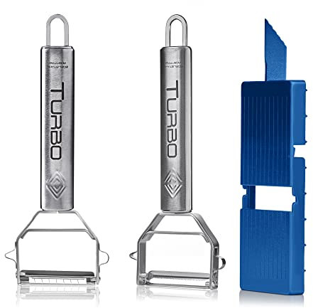 TURBO PRODUKTE Pelador y cortador juliana incluyendo tabla de cortar - Super Set de 3: pelador, cortador juliana - Acero inoxidable - Small