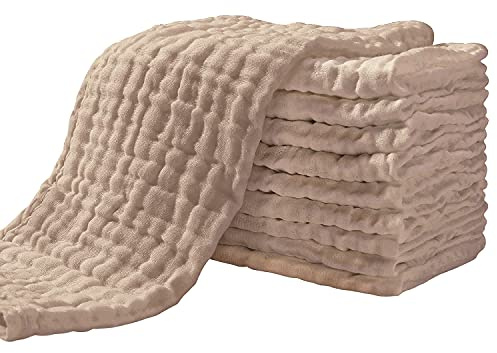 Yoofoss Muslinblöjor, dregellappar, 10-pack tygblöjor, 27 x 50 cm, muslindukar, 6 lager, absorberande tvättlappar, 100 % bomull, vikbara tygblöjor för bebisar, brun