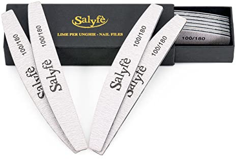 Lime Unghie Salyfè | Lima Unghie Professionale | Lavabile | Mezza Luna | Per Ricostruzione Unghie Nail Art | Grigio