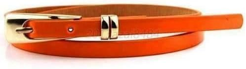 FATASH Womens Skinny PU leather Belt with Adjustable Gold Metal Buckle Vintage Style Solid Color Waist Strap | Ladies Fashion Slim Waistband | Classic Retro Thin Belt for Dresses Jeans Coat