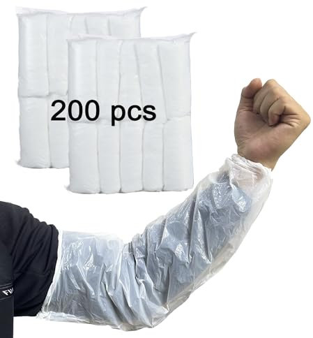FIPASEN Copertura della Manica del Braccio Usa e Getta, 200 Pezzi Manicotto per Braccio Monouso per Verniciare Riparare Pulire Tatuare - Coprimaniche Monouso con Polso Elasticizzato (Bianco)