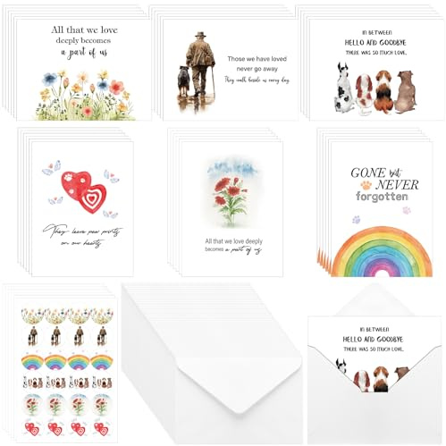 Geyoga 36 Sets Pet Sympathy Cards for Dogs Cats with Envelopes and Stickers, Loss of Dog Condolence Cards Bulk, Thoughtful Bereavement Sympathy Gifts for Loss of Beloved Pet(Classic)