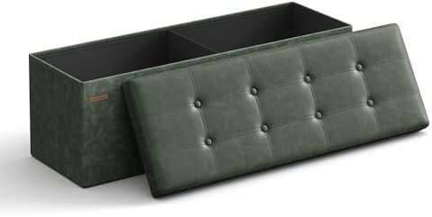 SONGMICS Puff Almacenaje, Baúl de Almacenaje Plegable, 38 x 110 x 38 cm, Taburete Reposapiés, Banco de Cubo, Soporta hasta 300 kg, para Sala de Estar, Dormitorio, Entrada, Verde Bosque LSF070C01