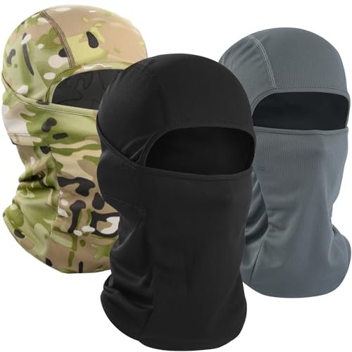 WTACTFUL 3 stycken balaclava motorcykel, UV-skydd, tunn och andningsbar, vindtät skidmask, balaclava för kvinnor och män för cykling utomhussport, Svart grå kamouflage, one size