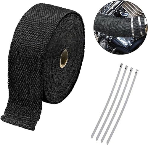 SSyang Hitzeschutzband Basaltfaser Auspuffband, 5m Hitzeschutzband Basaltfaser Hitzeschutzband Auspuff, Hitzeschutzband Auspuffband, für Motorrad Fächerkrümmer Thermoband Krümmerband (Schwarz)