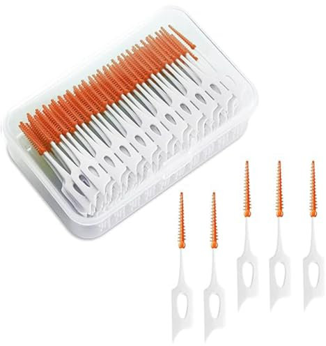 Visxcnu 200 Pezzi Scovolini Interdentali, Spazzolini Interdentali Silicone,Scovolino Denti,per Famiglia Pulizia dei Denti, l’igiene Dentale Orale per la Pulizia Dentale interdentali (Arancia)