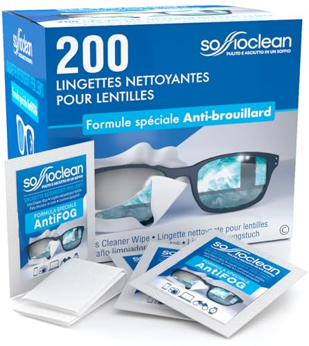 200 Nettoyant Lunettes de Vue Lingettes Soffioclean - Nettoyage des Lentilles Optiques Écran Ordinateur Smartphones - Anti Buée Elimine les Germes Graisse Traces de Doigts