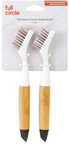 Full Circle Pack 2 Cepillos de Juntas y Rincones con Mango de Bambú | Punta Detallada y Cerdas Firmes para Cocina y Baño | Limpieza Precisa y Sostenible