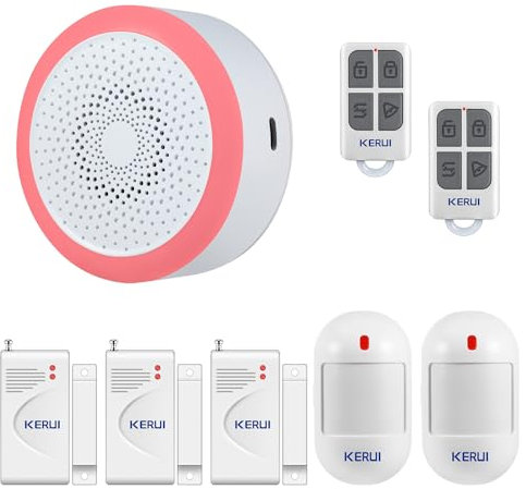 KERUI WiFi Alarm Home Security System, Wireless Alarm System with Loud 120dB Motion Sensor Siren, Window Door Alarms Sensor, Remote Control for Shed Garage