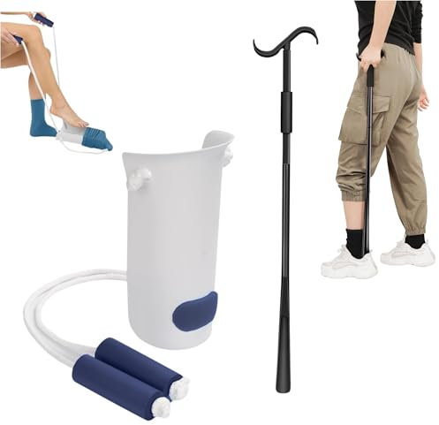 Sock Aids for Putting Socks On and Off - Easy to Use Sock Assistant Puller with Foam Handles for Elderly, Men, Women, Disabled, Pregnant Women Pulling Assist Device (White, Bundle)