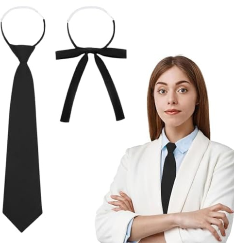 2 Pièces Cravates pour Femmes, Cravates Noires pour Femme, Cravate Réglable pour Filles, Cravate longue, Uniforme JK, Noir