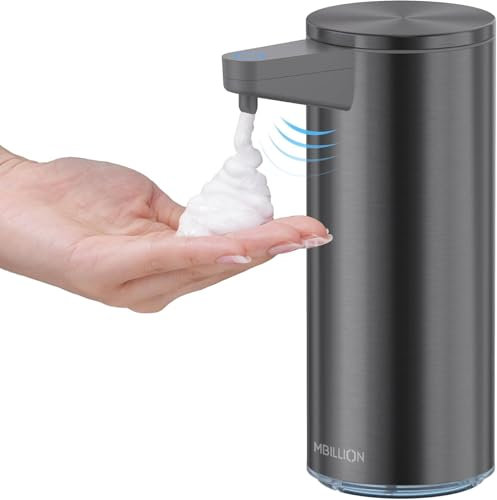 Mbillion Automatic Soap Dispenser, 200ml/6.8oz Touchless Foaming Soap Dispenser USB Rechargeable Dispenser, Electric 5 Levels Adjustable Foam Hand Dispenser Pump for Bathroom Kitchen (Dark Gray)