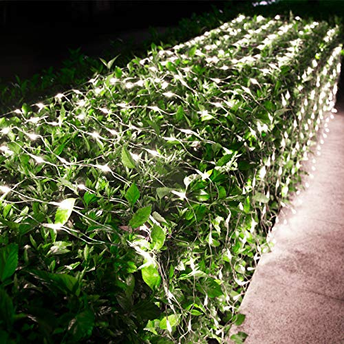 Joomer Christmas Net Lights - 12FT x 5FT 360 LED Plug-in Mesh Lights, Waterproof with 8 Modes, Timer, Connectable for Bushes, Trees, Garden, Outdoor Christmas Decor (Clear Wire, White)