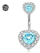 LAURITAMI Belly Button Bars Titanium Belly Bars 14G Double Heart CZ Belly Bar 12mm Silver Navel Belly Button Piercing Jewellery