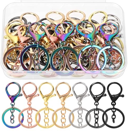 Swpeet 28 pezzi 7 colori chiusure a moschettone con portachiavi e anello portachiavi piatto kit assortimento, ganci a scatto girevoli per cinghie borse portachiavi artigianato fai da te