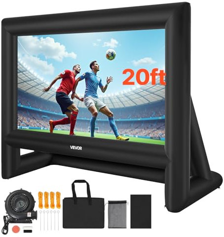 VEVOR Schermo Cinematografico Gonfiabile 4760 x 2000 x 3780 mm Schermo Gonfiabile per Proiezione Lavabile in 600D con Borsa Portatile, Formato 16:9, per Proiezioni di Film all'Aperto, Feste a Tema
