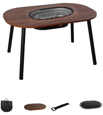 Barbecue À Charbon De Table, Barbecue Au Charbon De Bois Portable avec Bureau Pliable, Pieds Amovibles Et Repose-Pieds Réglables, Idéal pour Les Pique-niques, Le Cuisine dans Le Jardin