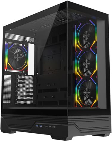 CiT Destiny Mid-Tower ATX Gaming PC Case – Panoramic Tempered Glass - 4x Infinity ARGB Fans and 6-Port ARGB Fan Hub included - AIO Support - USB Type-C, USB 3.0 - HD Audio/Mic | Black