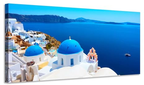 Generico Santorini – quadro stampa su tela con telaio in legno - 120x60 cm