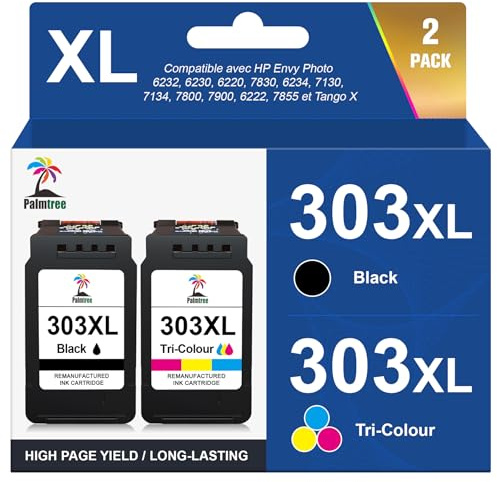 Palmtree 303XL 303 XL Kompatibel für HP 303 Druckerpatronen Multipack für HP 303 XL Schwarz und Farbe für HP Envy Photo 6230 Patronen 7830 6232 7900 6220 7134 6234 7800 Tango X (1 Schwarz, 1 Farbe)