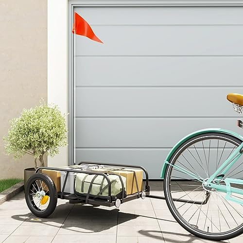 Générique Remorque de vélo Noir 122x53x31 cm Fer,Équipements Sportifs,Loisirs de Plein air,Cyclisme,Accessoires de Cyclisme,Remorques de vélo,Noir,6KG,94201