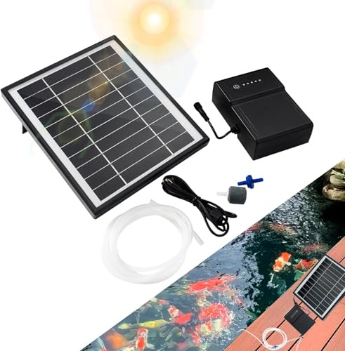 UKSUNVI Pompes à air solaires, charge Type-C et charge solaire disponibles, oxygénateur 5W Pompe à air pour aquarium Aérateur de pêche avec tuyau Pierres à bulles d'air, pompe à oxygène solaire pour