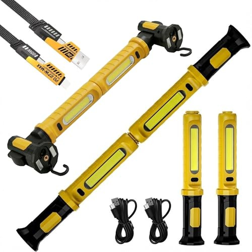 Zuquik 3000LM Lampada da Lavoro LED Ricaricabile, 5200mAh 2 in 1 con Powerbank,Base Magnetica, Gancio,IP54 Luce SOS per Riparazione Auto e Attrezzatura Officina (Giallo acceso)