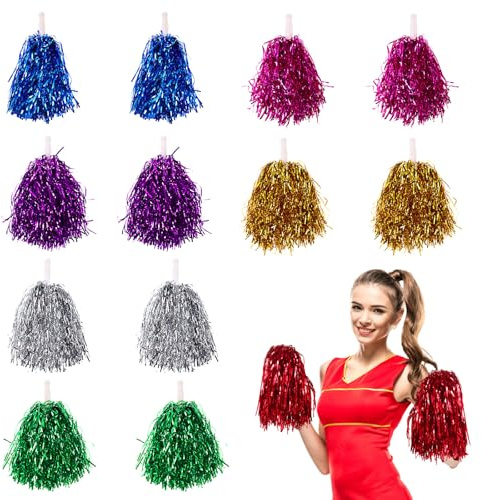 TOYANDONA 14pcs Pom Poms Cheerleading - Sports Cheer Balls, Cheerleader Costume Accessory for Sports Meeting, Competition, Party and Holiday Celebration (Multicolor)