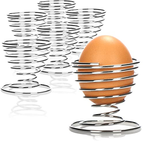 COM-FOUR® 6x portauova in metallo cromato, portauovo elegante dall'aspetto metallico, set per la colazione a spirale (06 pezzi - spirale)