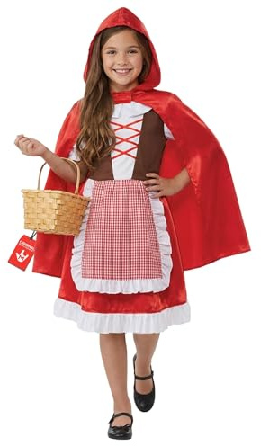 Fun Shack röd sagodräkt med kappa, huva och vitt förkläde för flickor - barnkostym Halloween maskerad S-XL, S