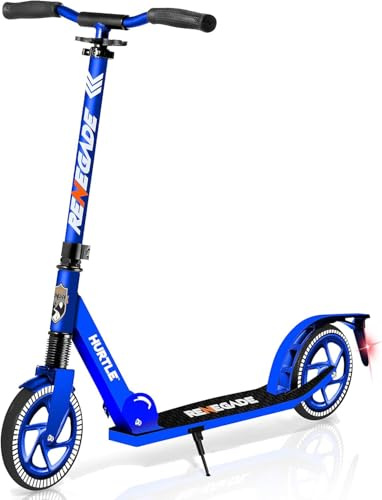Hurtle Kick Scooter 2 Wheel Scooter for Kids Ages 8+ Teens and Adults – Folding Scooter with Adjustable T Bar Handlebar 8 Inch Big Wheels Alloy Non Slip Deck Carry Strap