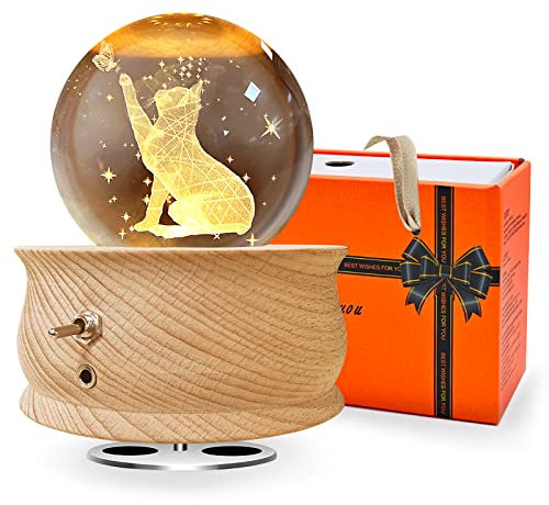 Wholede Carillon in Legno con Sfera di Cristallo Rotante a 360°, Funzione di Proiezione di Luce Calda, Musica Rilassante, Lampada a LED, Idea Regalo da Donna, per Il Compleanno e la Festa della Mamma