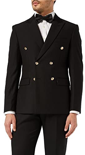 Xposed Mens Classic Fitted Double Breasted Black Blazer Gold Buttons Vintage Jacket