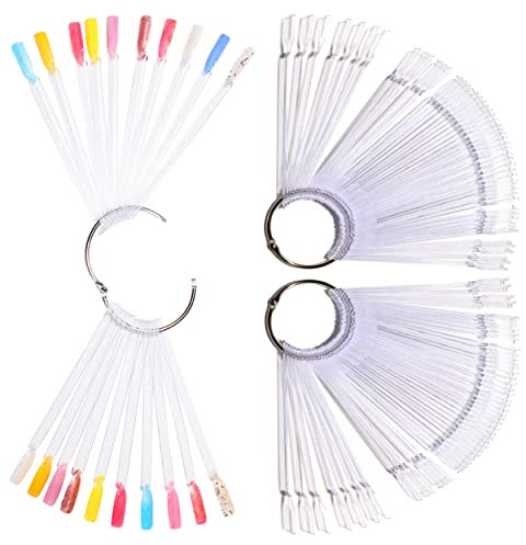 WOKIRO 120 Pièces Nuancier Ongles avec 3 Anneaux pour Presentoir Ongles, Faux Ongles pour Presentoir Vernis, Accessoire Ongle (Transparent)