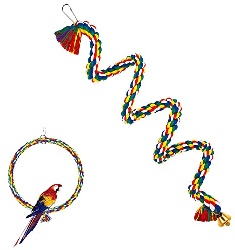 Corda Colorata per Uccelli e Pappagalli - Giocattolo da Masticare in Cotone - Accessorio Bungee per Gabbia - 1,8x50cm