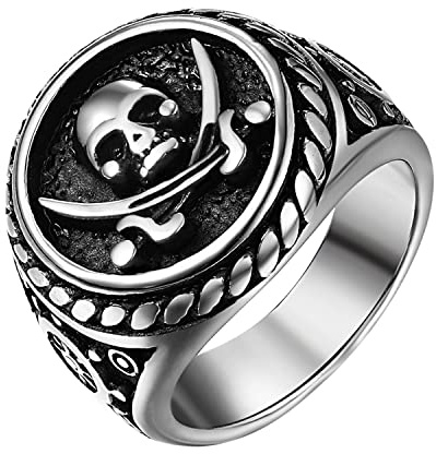 OIDEA Herren Ring Schädel Siegelring: Silber Retro Pirat Totenkopf Skull Herrenring Punk Rock Stil Edelstahl Größe 71（22.6）