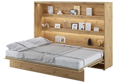 MEBLINI Schrankbett Bed Concept - Wandbett mit Lattenrost - Klappbett mit Schrank - Wandklappbett - Murphy Bed - Bettschrank - BC-04-140x200cm Horizontal - Artisan Eiche mit Matratze