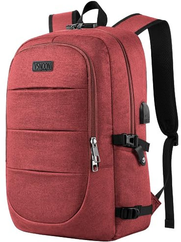 VSNOON Anti-Theft Laptop Backpack, 15.6-17.3 inch Business Laptop Rucksack Bag with USB Charging Port & Lock, Water Resistant Travel Backpack Computer Bag for Women Men,Red