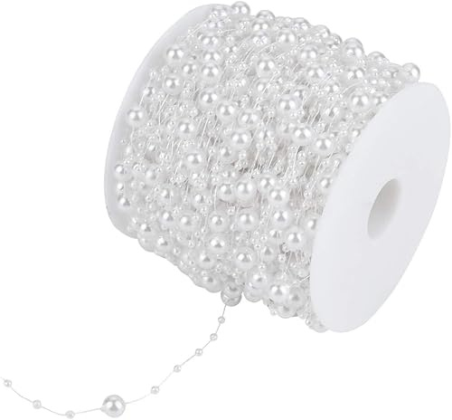 Pearl Wire Beads String, Grinding Pearl Wire Beads Garland String Create Your Own Beautiful and Elegant Pearl Garland with Grinding Pearls on Wire for Wedding Decoration (White)