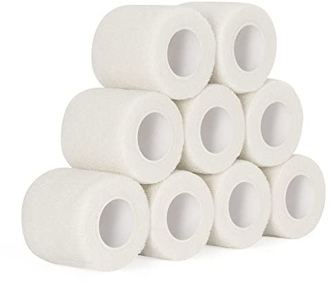 SEADESKY 9 Rolls Self Adherent Cohesive Bandages 5cm x 4.5m Self Adhesive Bandage Pet Vet Wrap Elastic Athletic Sports Tape for Wrist Ankle Wrap Tape Non-Woven (White)