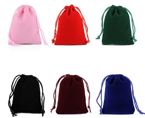 SYEYCW 30 Pièces Pochette Bijoux Velour, Velours Cordon Cadeau Sac, 7 × 9 cm Sac à Cordon Réutilisable, pour Noël, Fête d'Anniversaire, Faveurs de Mariage, Bonbons, Sac Cadeau de Banquet, 6 Couleurs