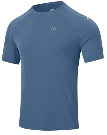 MoFiz UV Shirt Herren Wasser Schwimmshirt Schwimmen Tshirt für Surfen Schnell Trocknendes Rashguard Wandern Funktionsshirt Grau Blau EU L