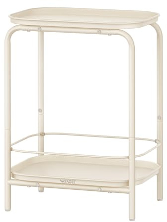 VASAGLE Beistelltisch mit 2 Ebenen, Nachttisch, Sofatisch klein, Couchtisch mit Ablage, modern, für den Innen- und Außenbereich, Wohnzimmer, Schlafzimmer, Balkon, cremeweiß LET243W01