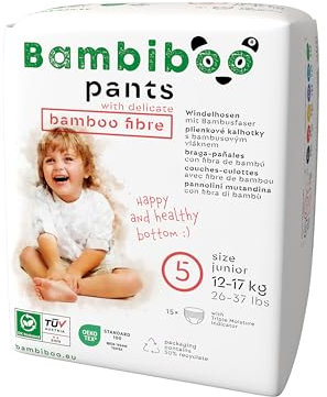 Bambiboo Hautfreundliche Einwegwindeln mit Feinen Bambusfasern - Windelhosen Baby Windeln - Einwegwindelpants Wegwerfwindeln - Schutz für Empfindliche Haut - Sehr Saugfähig - Größe 5 (junior), 15 Stk