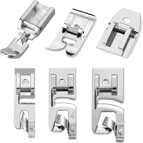 6 Pièces Pied de biche Machine a Coudre, Pied De Biche Universel, Pied à Fermeture éclair à Clipser, Pieds Presseur pour Fermeture Éclair Invisible, 3 Pieds à Ourlet rouléétroit (3/4/6 mm)