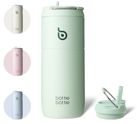 BOTTLE BOTTLE Insulated 500ML Stainless Steel Sports Drink Flask with Straw, Lid and Handle (Baby Green)