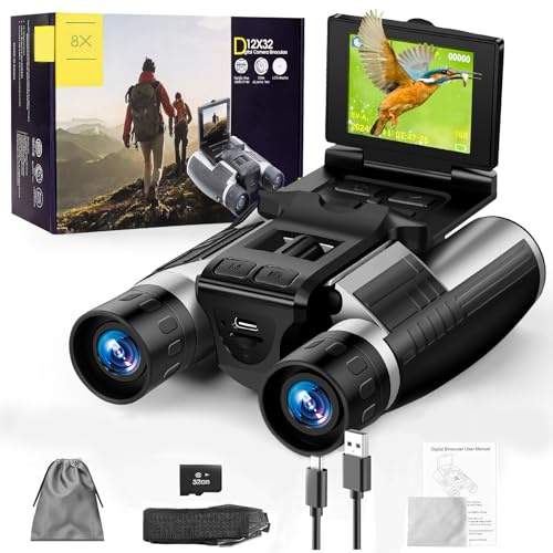 2,4 Zoll LCD Digital Fernglas mit Kamera 12X32 Fernglas für Erwachsene 48MP 2.5K Videos HD für Vogelbeobachtung, Konzerte und Outdoor-Abenteuer 32GB