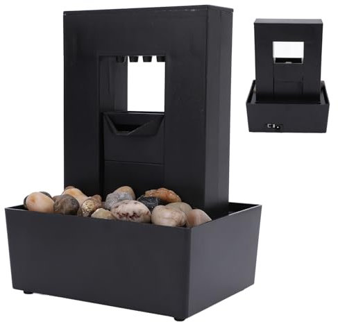 Tabletop Water Fountain, 6.06 x 4.45 x 3.46in Decorative Indoor Fountain with Small LED Light and Pebbles Plastic Water Fountain for Office, Living Room, Bedroom Decor
