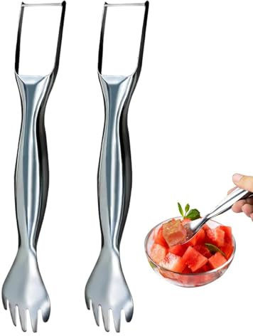 Wlikmjg Taglierina per anguria, fetta di anguria | Forchetta per anguria in acciaio inossidabile con doppia testa - Posate, accessori da cucina per mamma, figlia e fidanzata