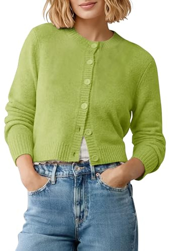 EXCHIC Femmes Confortable Manches Longues Front Ouvert Court Cardigan Pull Coupe Slim Col Rond Boutonné Gilets